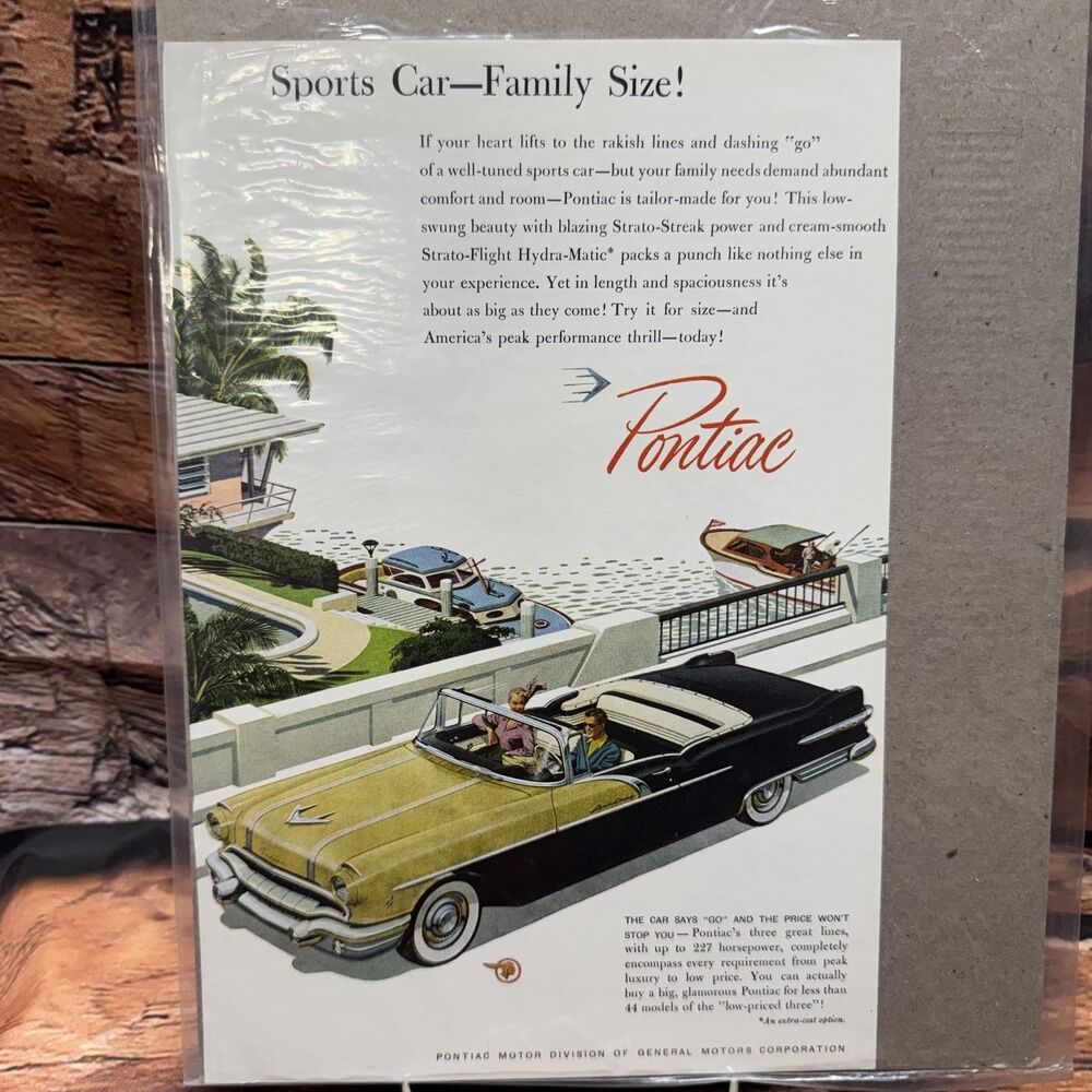 1956 Pontiac Original Magazine Ad Sports Car Family Size Convertible
